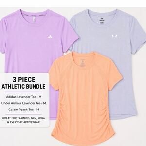 3 Pc Athletic Bundle M Adidas Under Armour Gaiam Workout Tees Set Spring Pastel